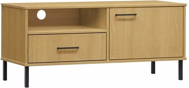 Berkfield Home OSLO TV Cabinet in Light Tan Brown Solid Wood Pine with Metal Legs – 1