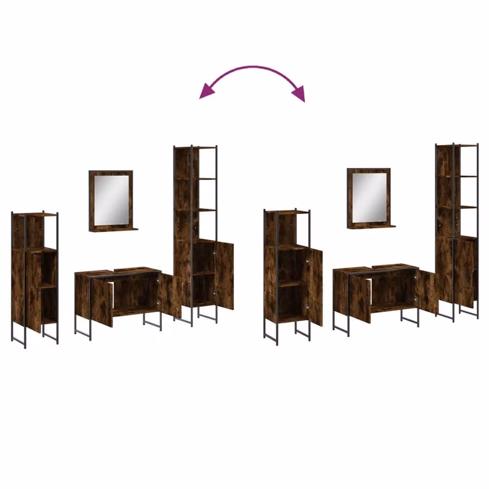 Berkfield Home 4 Piece Smoked Oak Bathroom Cabinet Set in Brown – 3