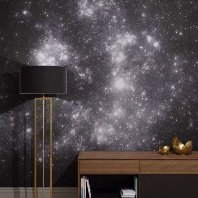 Superfresco Easy Stardust Night Abstract Mural in Blue, Black and White, W: 300 cm, H: 280 cm