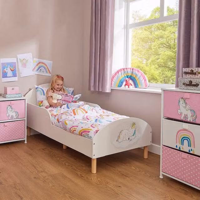 Liberty House Toys Kids Toddler Unicorn Bed in White Solid Pine Wood