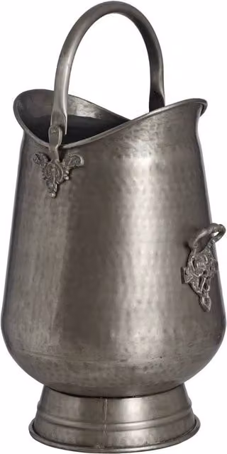 KDMD Antique Pewter Coal Bucket in Silver Metal with Floral Design – 1