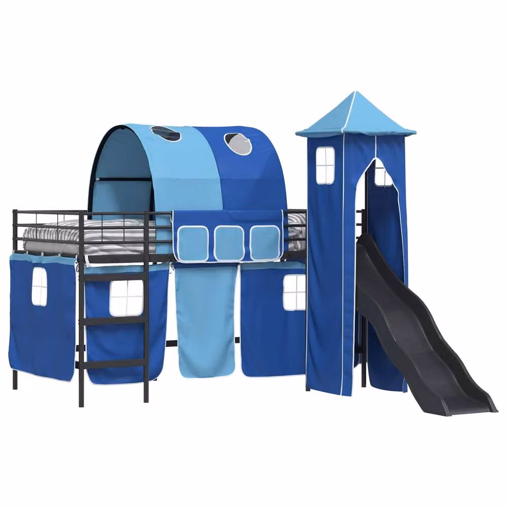 Berkfield Home Kids' Loft Bed Frame in Black and Blue Metal, W/D/H: 90 x 200 cm – 2