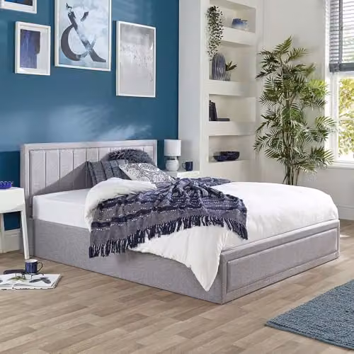 Aspire Beds Castleton Grey Linen Quilted Ottoman Storage Bed Frame, Double W/D/H: 135 x 190 x 88 cm