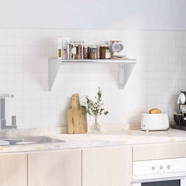 Berkfield Home Wall Mounted Metal Shelf in Silver, W/D/H: 75 x 30 x 31 cm