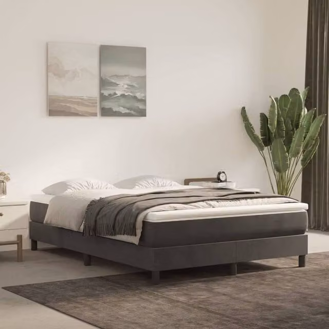 Berkfield Home Double Box Spring Bed Frame in Dark Grey Velvet, W: 135 cm, L: 190 cm