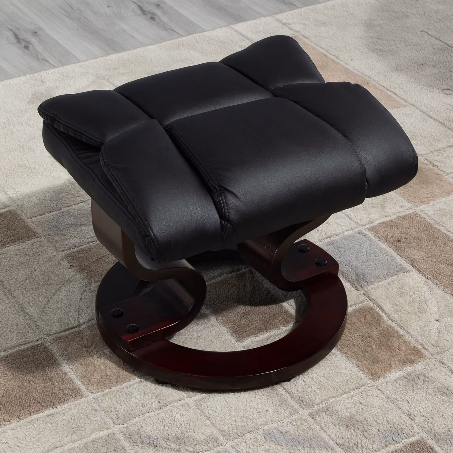 HOMCOM Reclining Swivel Armchair and Ottoman Set in Black PU Leather with Metal Frame and Bentwood Base – 8