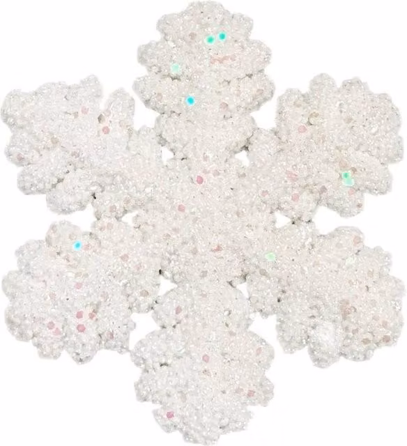 KDMD Glitter Iridescent Snowflake Hanging Decoration, White, 4 Pack, Diameter: 15 cm