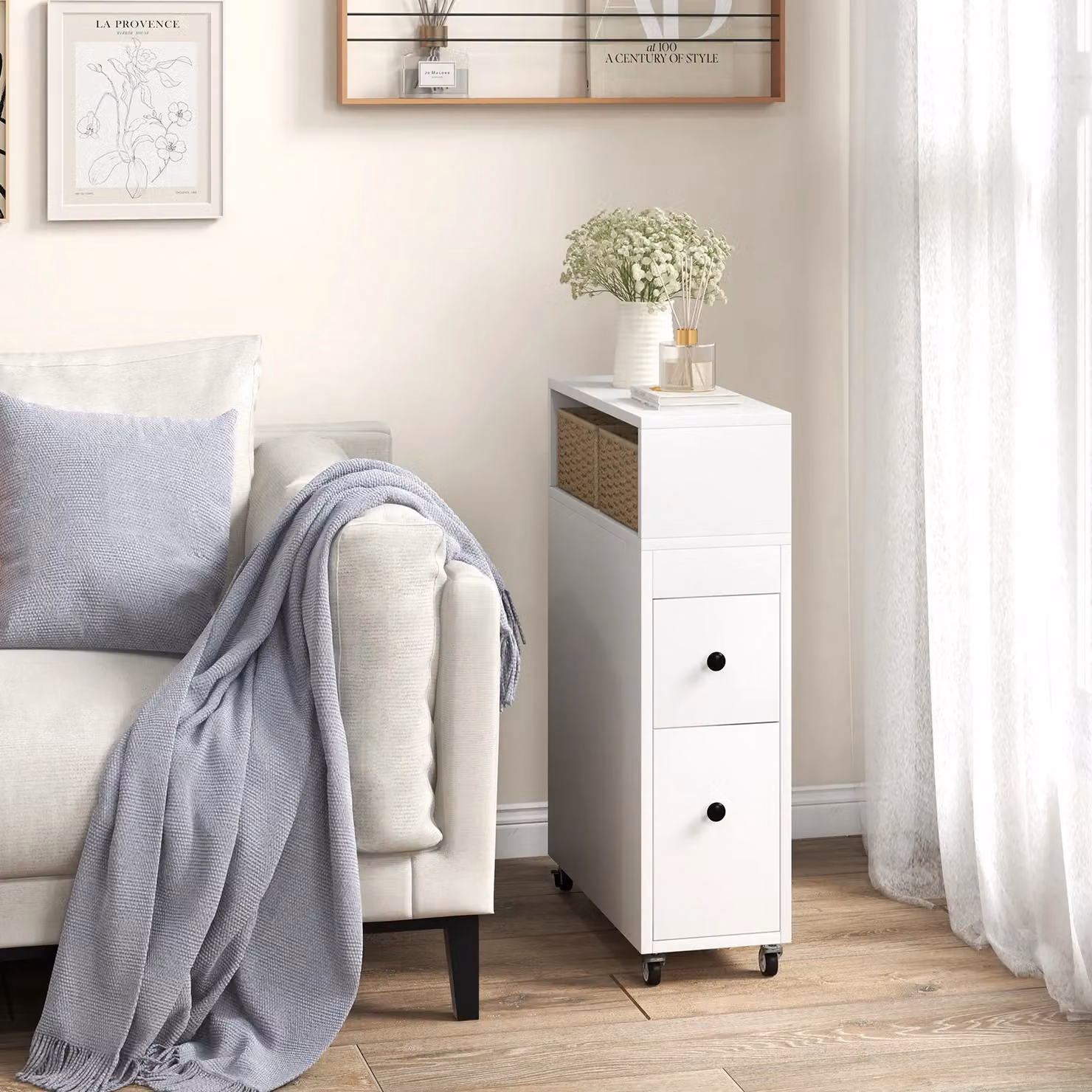 Costway Slim Rolling Bathroom Storage Cabinet with 2 Drawers in White – 2