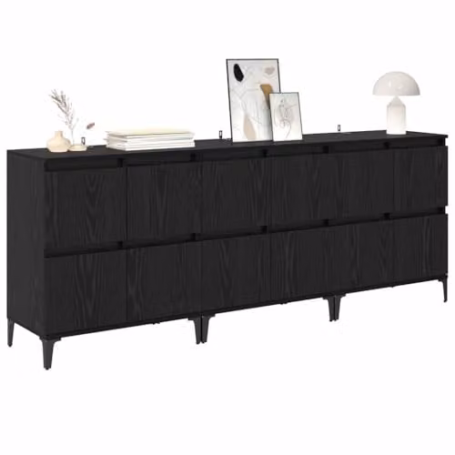 vidaXL Set of 3 Modern Sideboards in Black, W/D/H: 60 x 35 x 70 cm