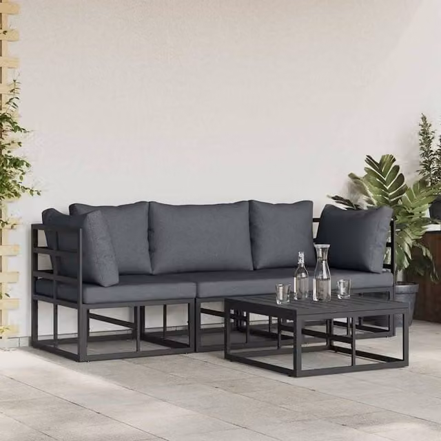 Berkfield Home 4 Piece Modern Garden Sofa Set in Black Powder Coated Aluminium with Cushions W/D/H: 70 x 70 x 32 cm – 1