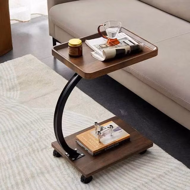 FORGEVIO C Shaped Sofa End Table in Brown, W/D/H: 40 x 40 x 60 cm