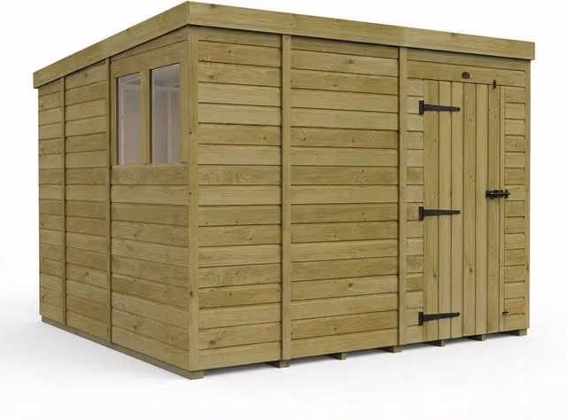 Buttercup Farm Rustic Brown Timber Pent Garden Shed with Single Door and Windows, W/D/H: 274 x 274 x 210 cm – 1