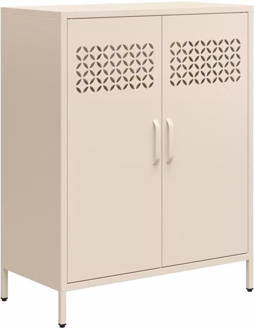 Mr Kate Short Metal 2-Door Cabinet in Beige with Internal Shelves
