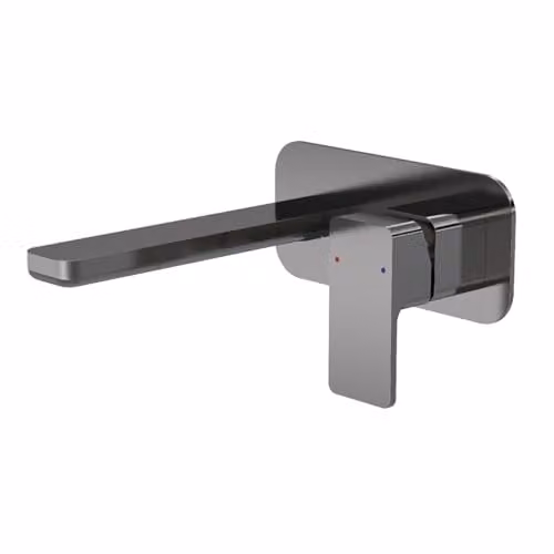 nuie WIN728 Windon Modern Square Wall Mount 2 Tap Hole Basin Mixer Tap with Single Lever Handle and Back Plate, Brushed Pewter