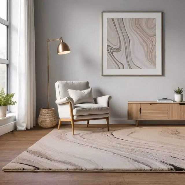 The Rug Shop UK Modern Abstract Polypropylene Easy Care Area Rug in Beige, W: 200 cm, D: 290 cm