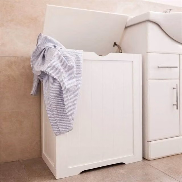 VOGREX White Wooden Freestanding Laundry and Bathroom Storage Cabinet with Roll Shutter Doors