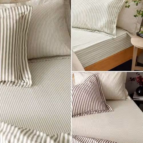 Yard Hebden Striped Cotton Fitted Sheet in Blue, W/D/H: 140 x 200 cm – 2