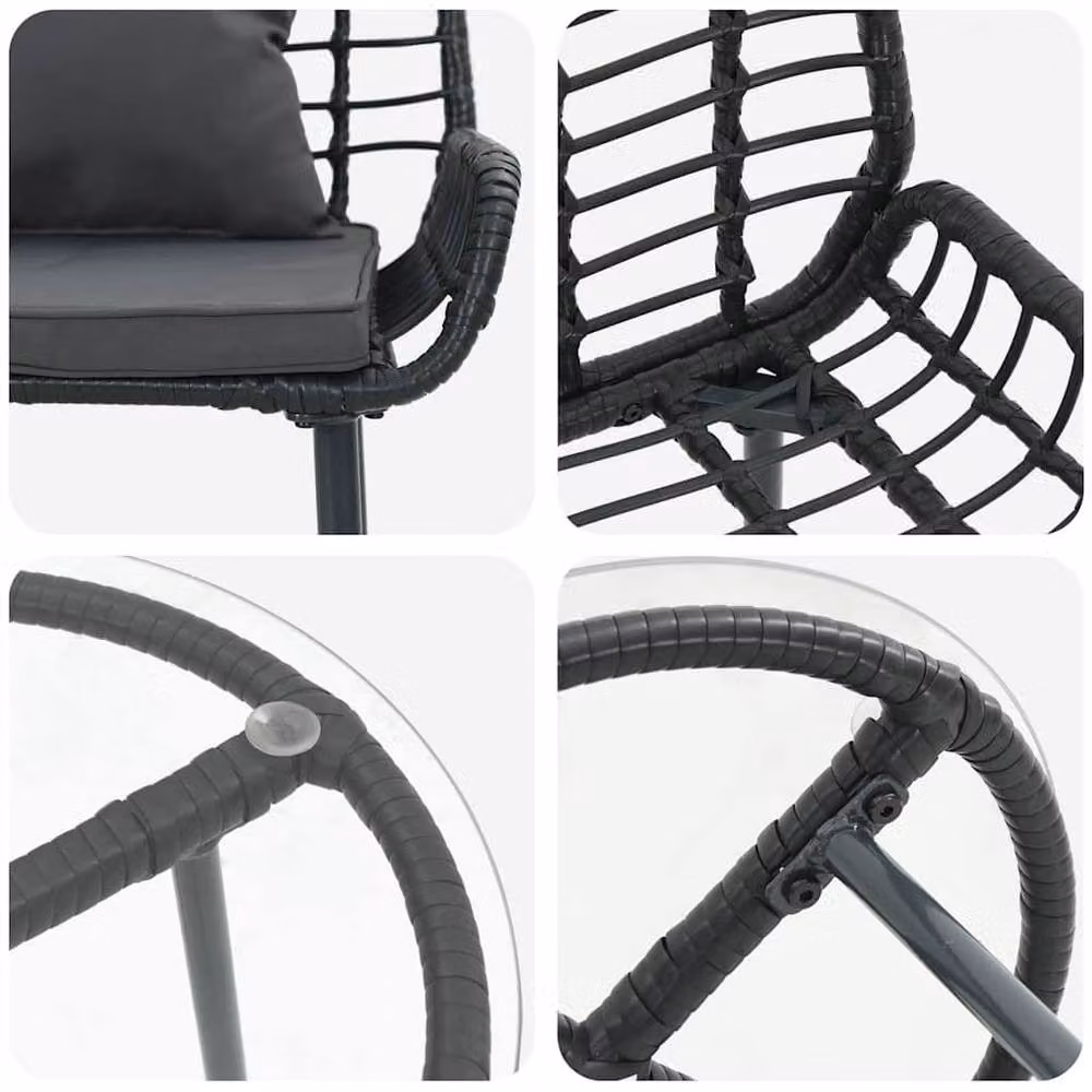 Berkfield Home 3 Piece Garden Dining Set in Black and Anthracite Poly Rattan – 4