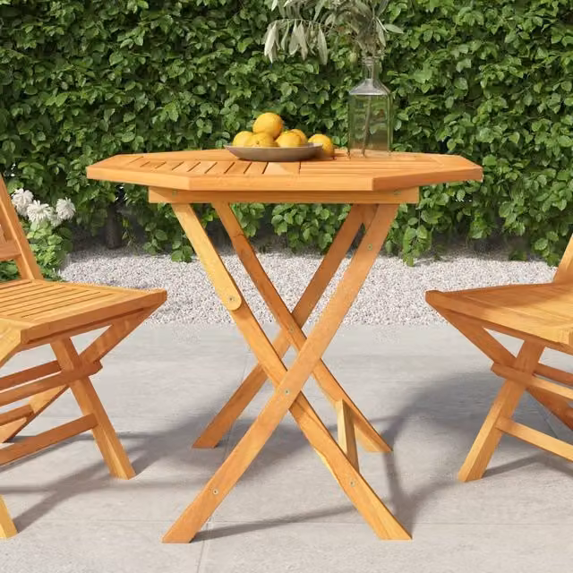 Berkfield Home Folding Garden Table in Brown Solid Teak Wood, W/D/H: 85 x 85 x 76 cm