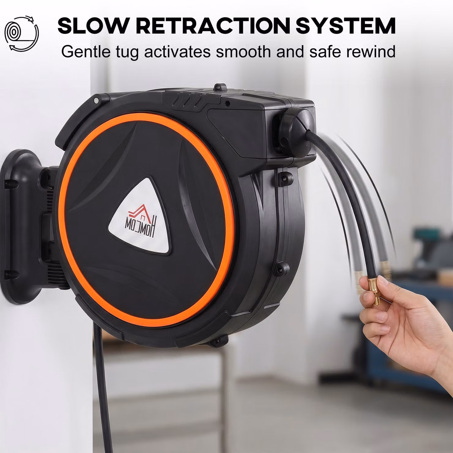 HOMCOM Black Retractable Auto Rewind Air Hose Reel with 1/4 inch BSPT Connector – 5
