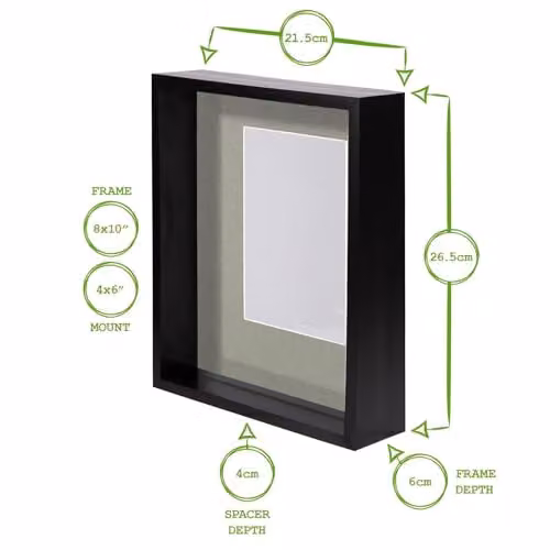 Nicola Spring Pack of 5 Black Rectangular 3D Deep Box Wooden Photo Frames with 4 x 6 inch Mount for Hanging or Standing Display – 3