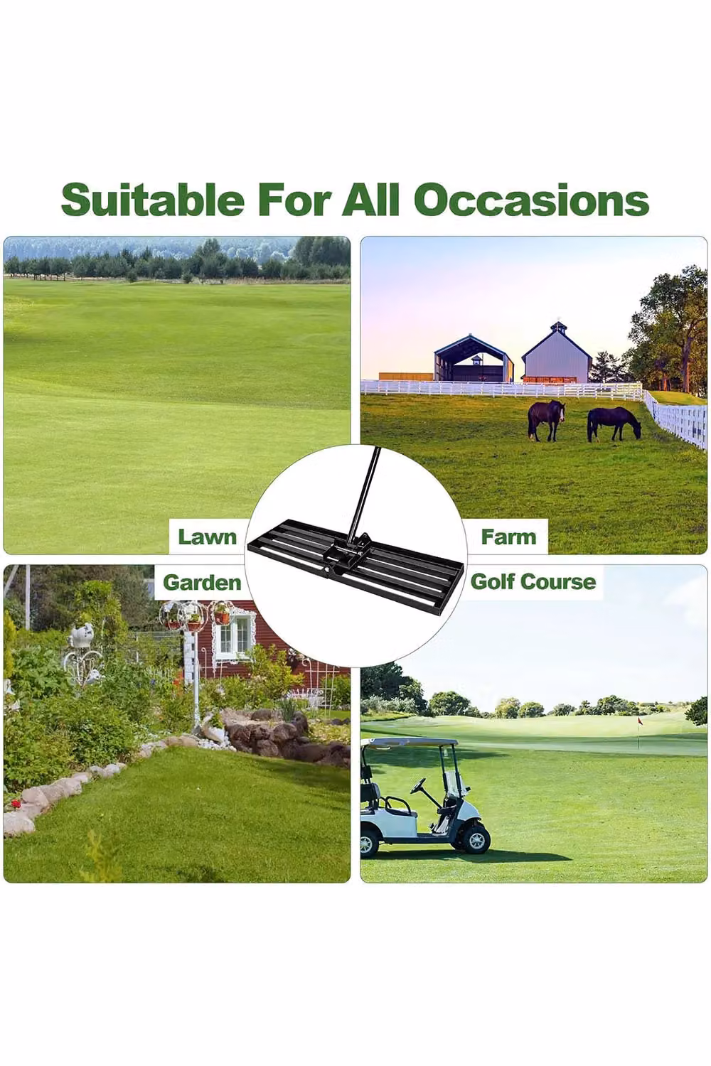 Living and Home Garden Lawn Levelling Rake with Foldable Metal Head and Detachable Handle in Black – 3