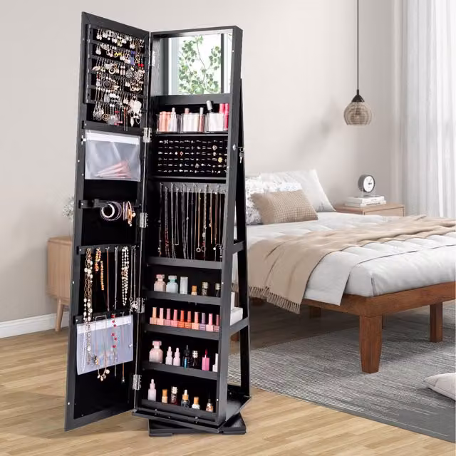 Costway 3-in-1 Lockable Jewelry Organizer in Matt Black