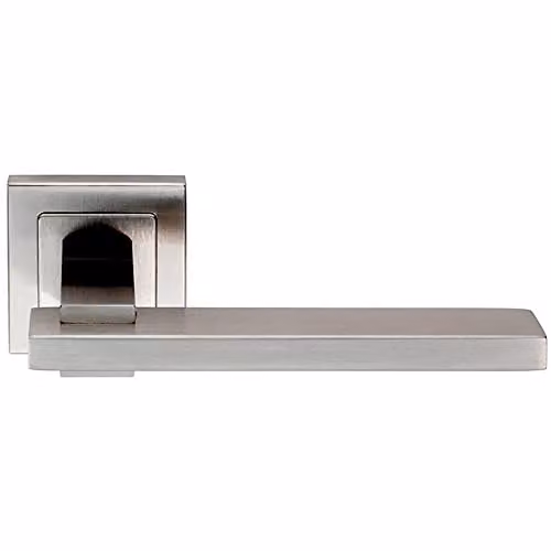 Loops Pair of Square Cut Rectangular Door Handles with Square Rose in Brushed Stainless Steel Silver