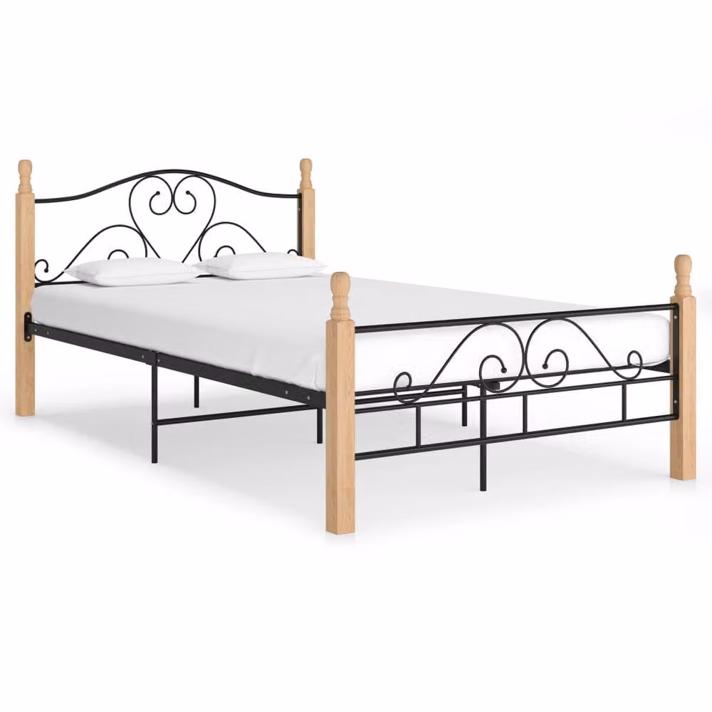 Berkfield Home Comfortable Bed Frame in Black Metal and Oak, W/D/H: 200 x 120 x 90 cm – 2