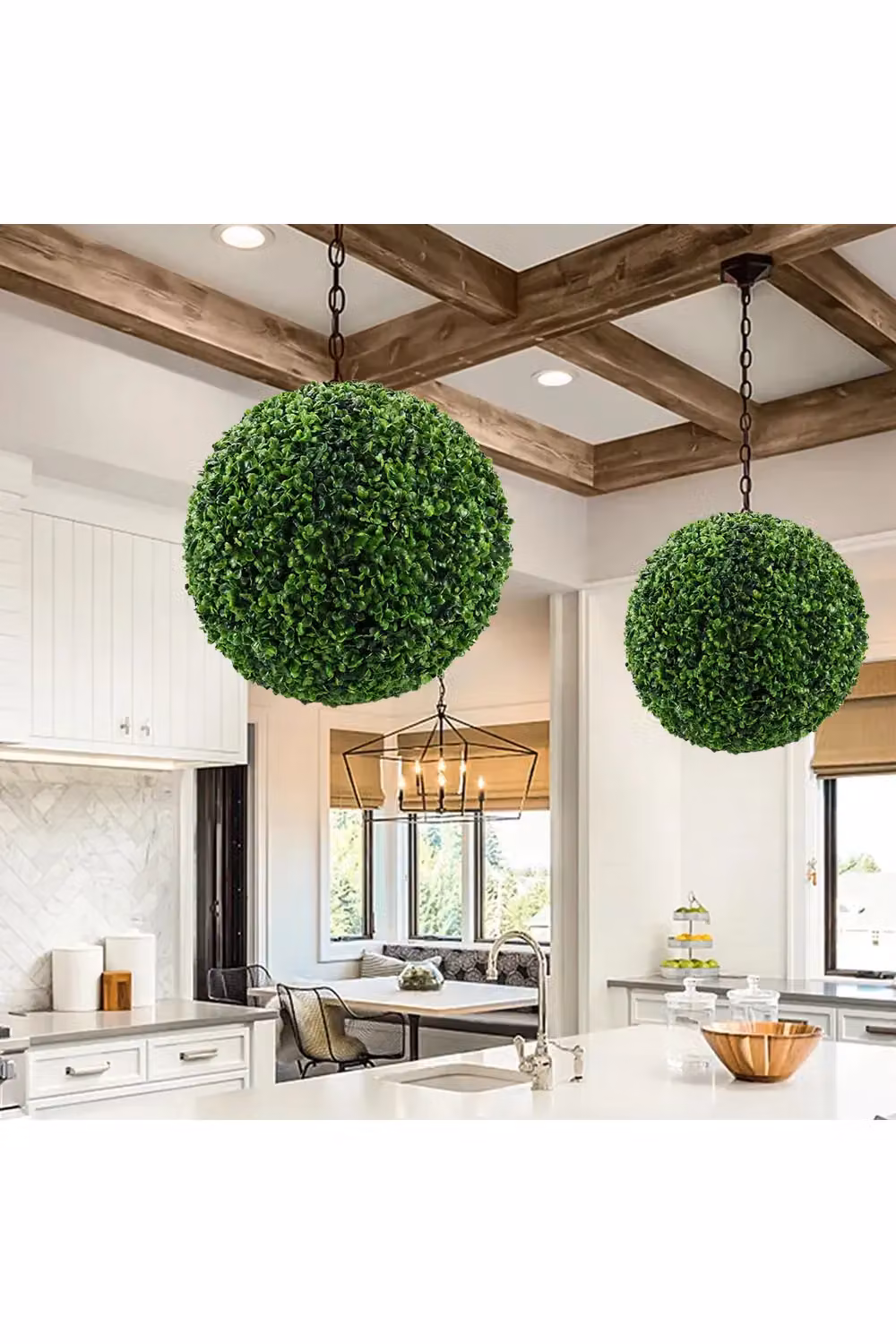 Living and Home Green Faux Eucalyptus and Boxwood Decorative Grass Ball, Diameter: 28 cm – 2