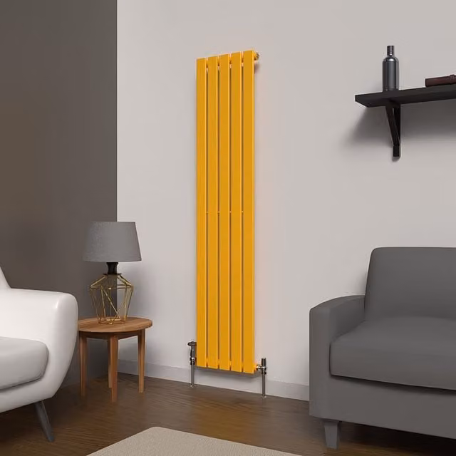 Lux Heat Flat Coloured Vertical Steel Radiator in Yellow, H: 160 cm x W: 35 cm