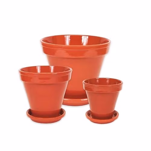 Verano Spanish Ceramics Hand Dipped Red Terracotta Classic Planter and Drainage Plate Set of 3, W/D/H: 16 x 14 x 23 cm, 23 x 22 x 29 cm, 29 x 27 x 29 cm – 3