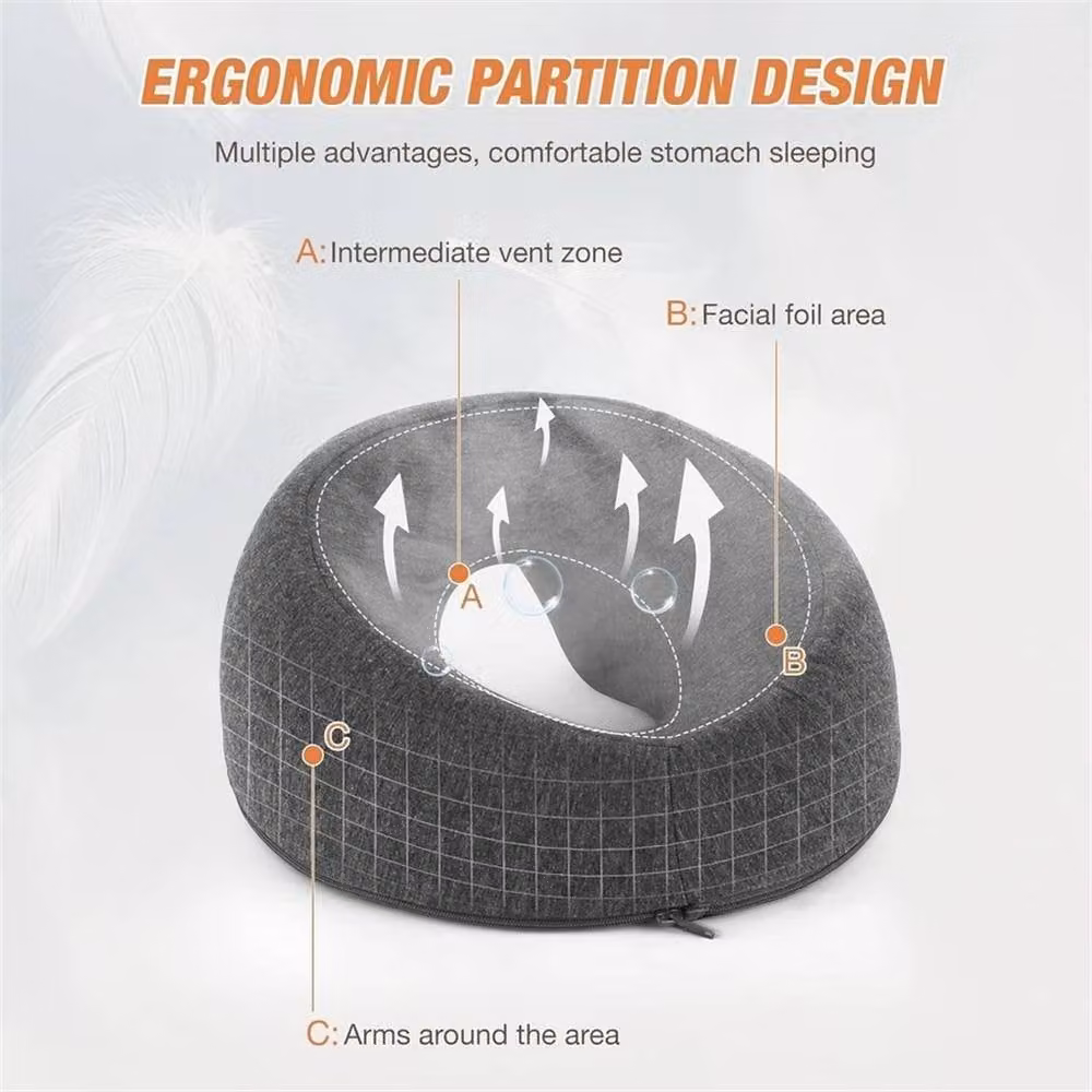 Nordara Ergonomic Memory Foam Face Down Pillow in Dark Grey with Removable Machine Washable Cover – 3