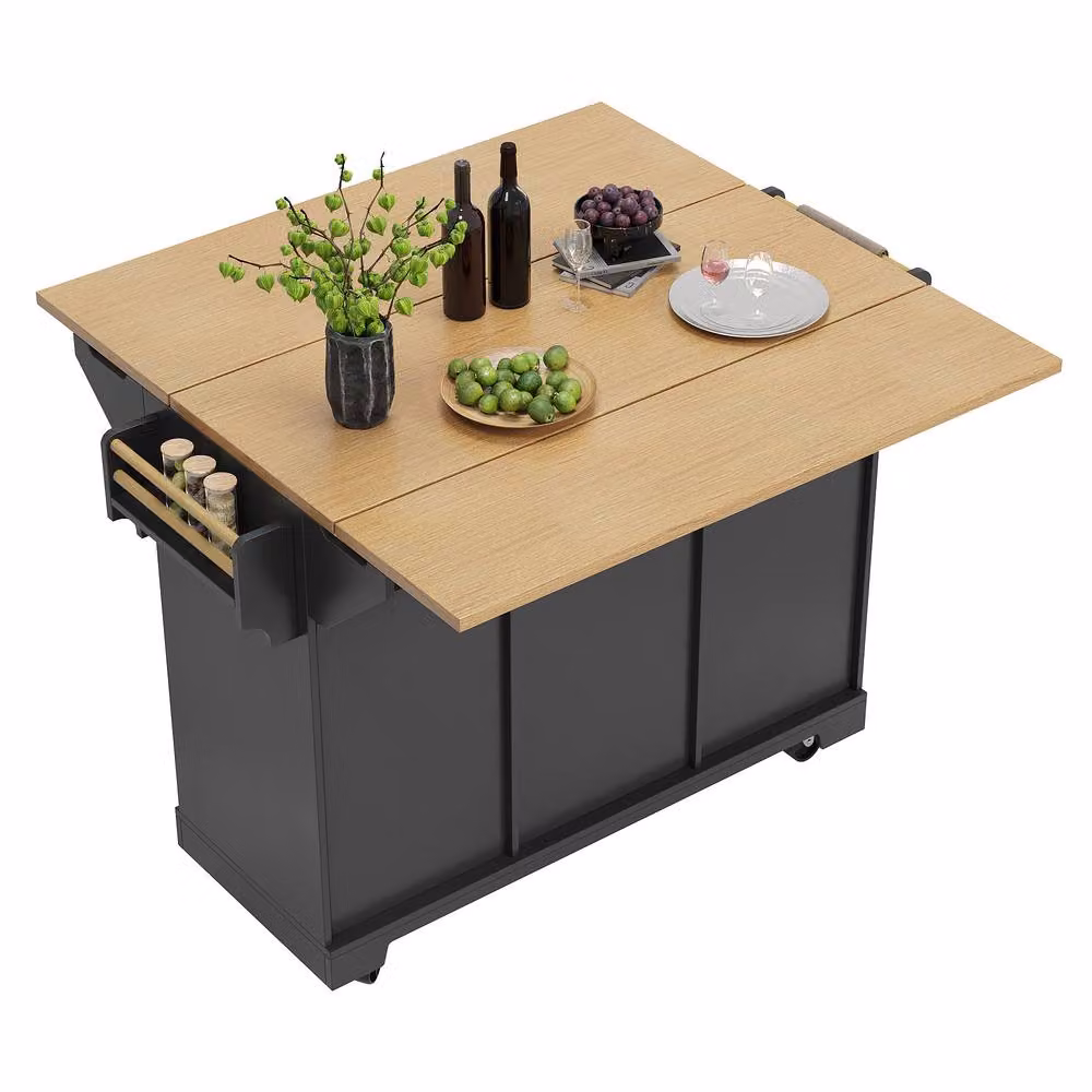 BTM Kitchen Island Trolley Cabinet with Extendable Storage Drawers in Black – 6