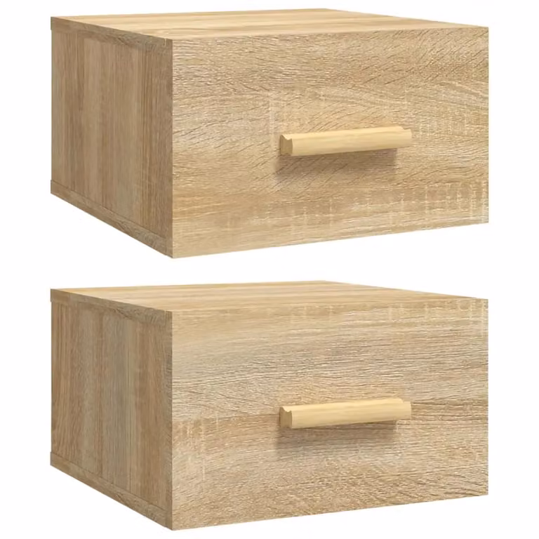 Berkfield Home Wall-mounted Bedside Cabinets, 2 Pack, Sonoma Oak, Brown, W/D/H: 35 x 35 x 20 cm