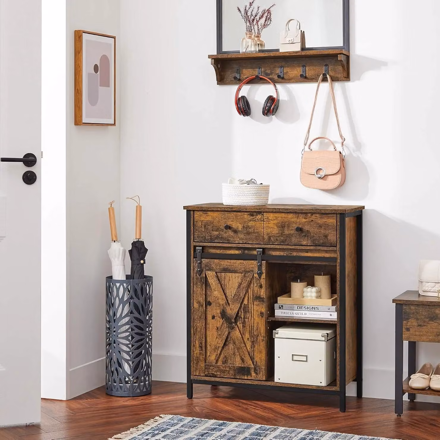 VASAGLE Industrial Storage Cabinet and Sideboard with Drawer and Sliding Door in Brown – 2