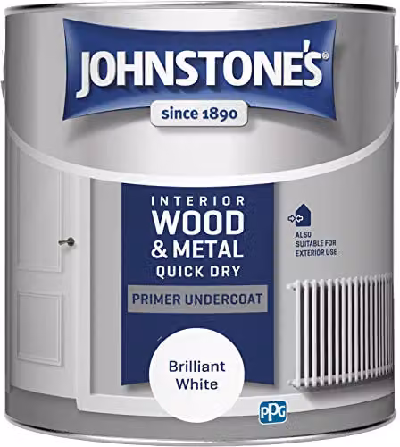 Johnstone's Quick Dry Gloss Primer Undercoat in Brilliant White, Water Based for Interior Wood and Metal, 2.5 L