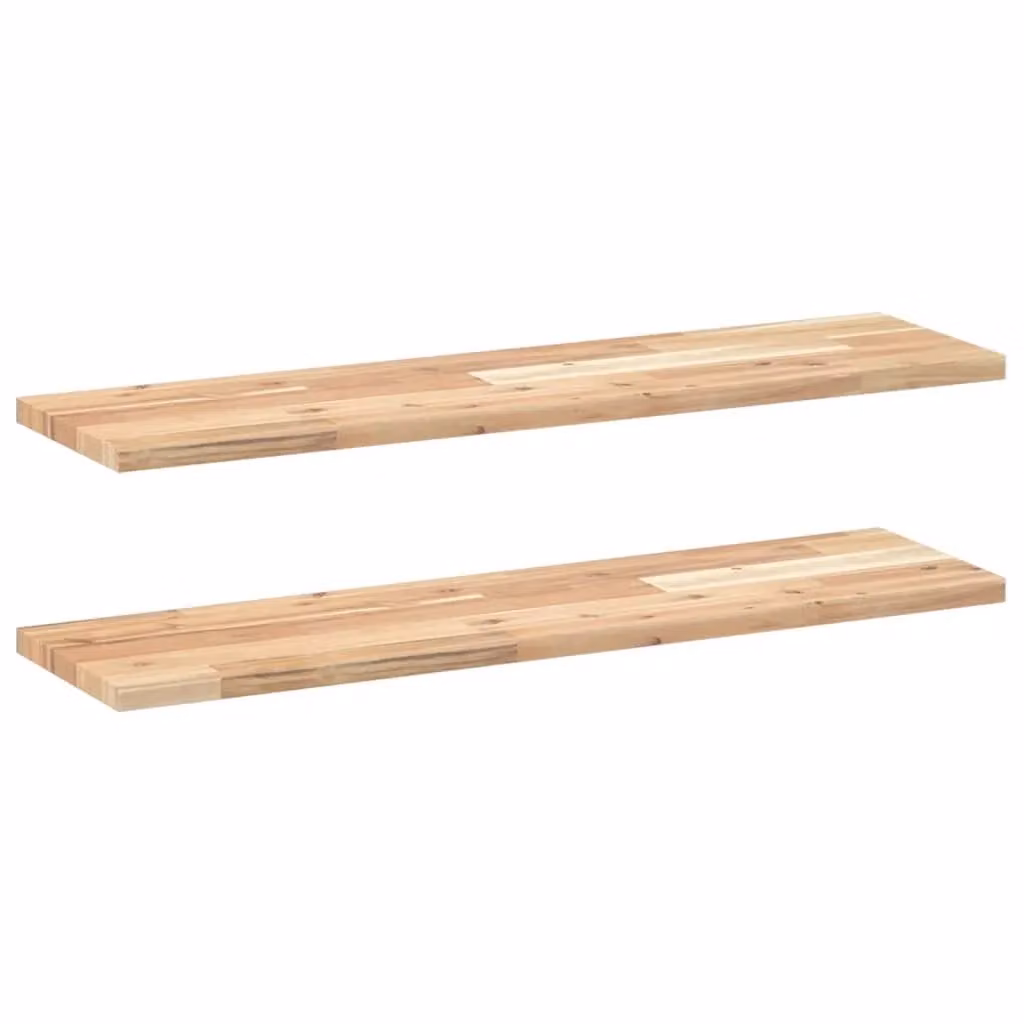 Berkfield Home Set of 2 Floating Shelves in Brown Untreated Solid Acacia Wood, W: 100 cm, D: 20 cm, H: 2 cm