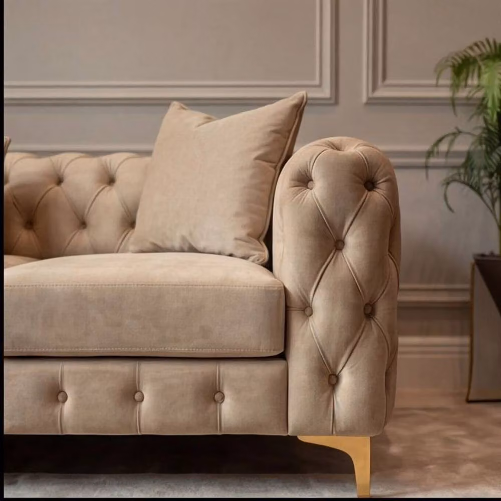 Sofaya Monaco Chesterfield 5 Seater Corner Sofa in Brown Velvet, Left Facing Chaise, W/D: 220 x 70 cm – 3