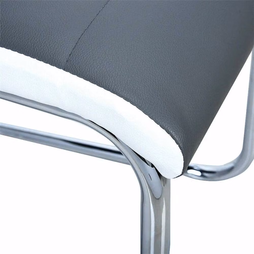 Kelvenix 4 Modern High Back Faux Leather Dining Chairs in Grey with Cantilever Metal Base – 3