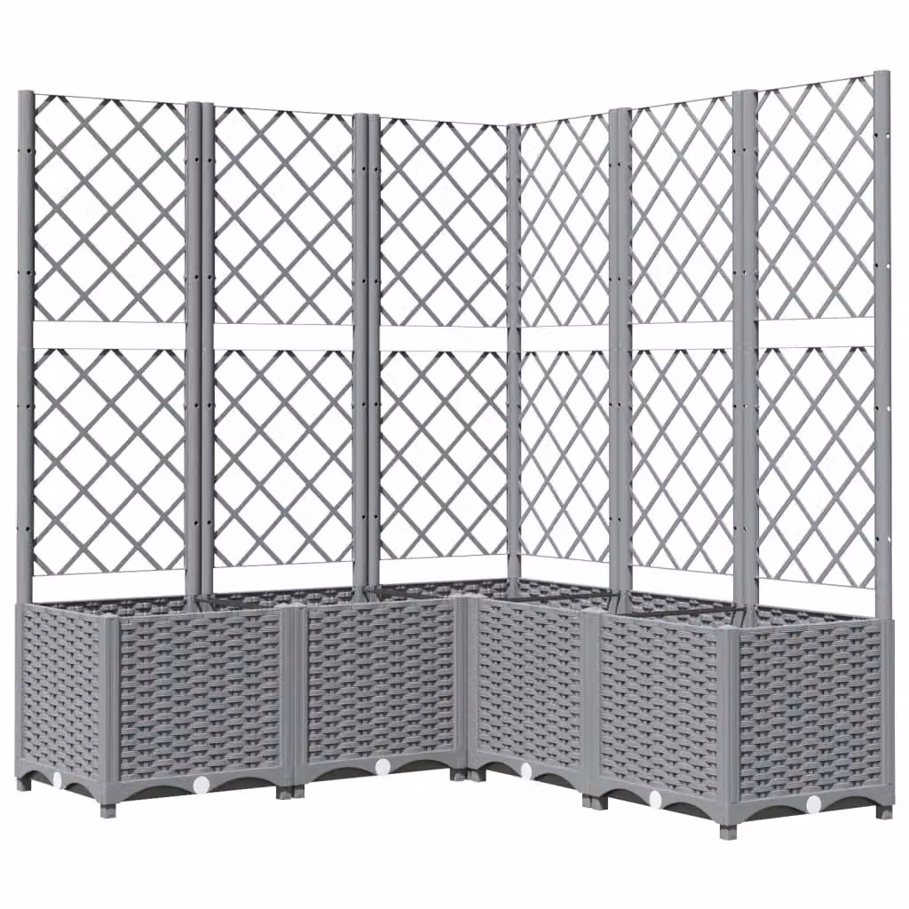 Berkfield Home Garden Planter with Trellis in Light Grey, W/D/H: 120 x 120 x 136 cm – 2