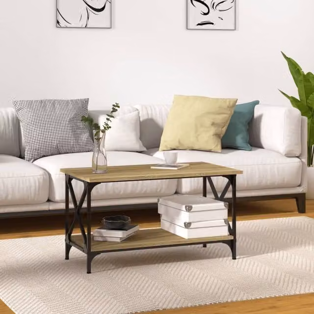 Berkfield Home Sonoma Oak Coffee Table in Brown, W/D/H: 80 x 45 x 45 cm