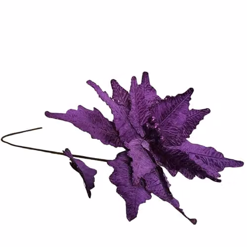 Samuel ALEXANDER Purple Velvet Poinsettia Stem with Glitter Christmas Decoration, 76 cm – 4