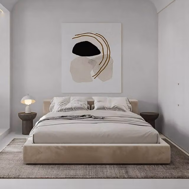KDMD Luxe Boucle Upholstered Platform Bed Frame in Beige, Super King, W: 200 cm, D: 200 cm, H: 220 cm