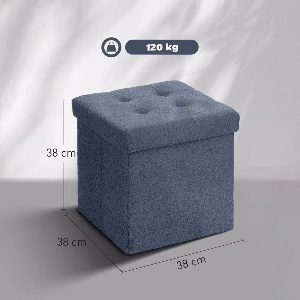 Havendro Foldable Sherpa Fleece Storage Ottoman, Blue, W/D/H: 38 x 38 x 38 cm – 2