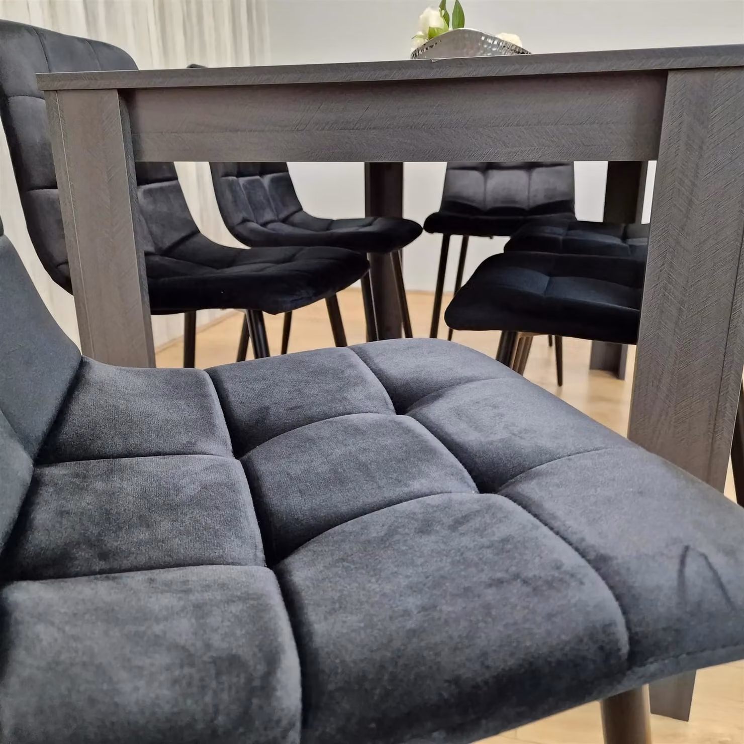 KOSY KOALA Modern Rectangular Dining Set with 6 Black Velvet Chairs in Brown – 5