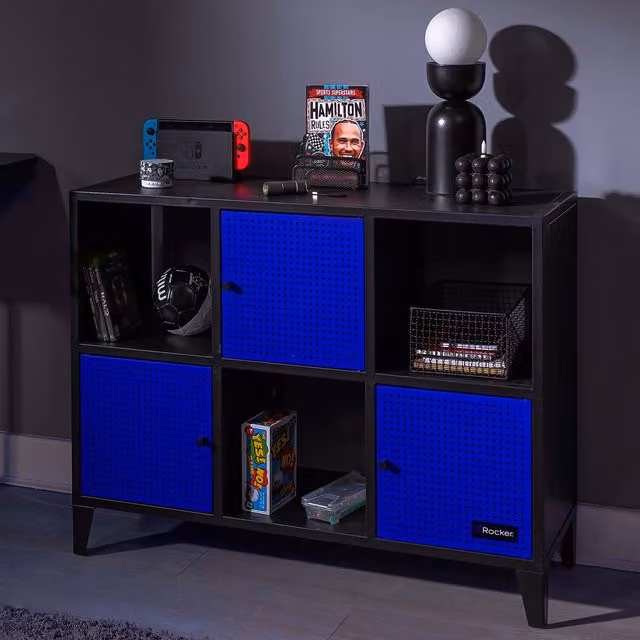 X Rocker Mesh-Tek Wide 6 Cube Storage Cabinet in Blue