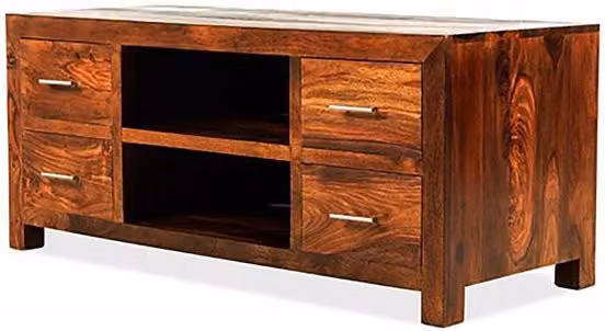 Archers Santa Clara 4 Drawer Acacia and Sheesham Wood TV Media Cabinet in Brown and Silver