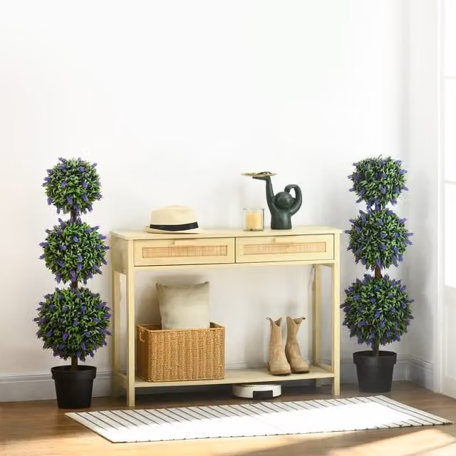 HOMCOM Artificial Lavender Floral Tabletop Tree in Green and Purple, Height: 20 cm
