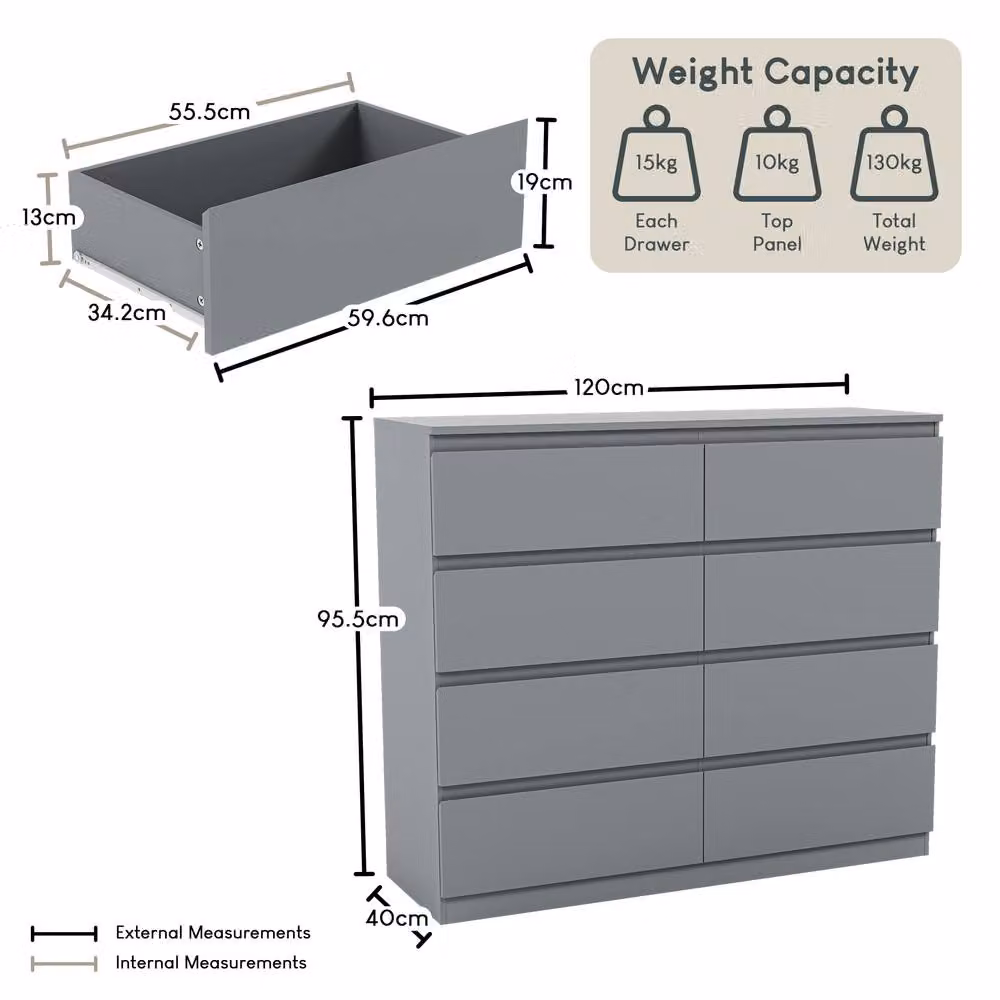 HD Designs Denver 8 Drawer Chest of Drawers in Grey Matt Finish – 2